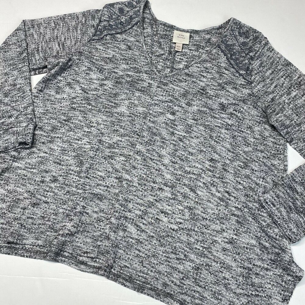 Knox Rose Top Waffle Knit V-Neck XXL Gray Long Sleeve Soft Stretchy Shirt EUC